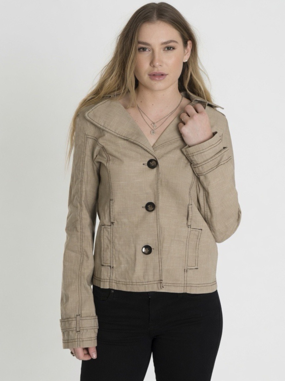 FANG Tan Notched Collar Cotton Canvas Mini Trench